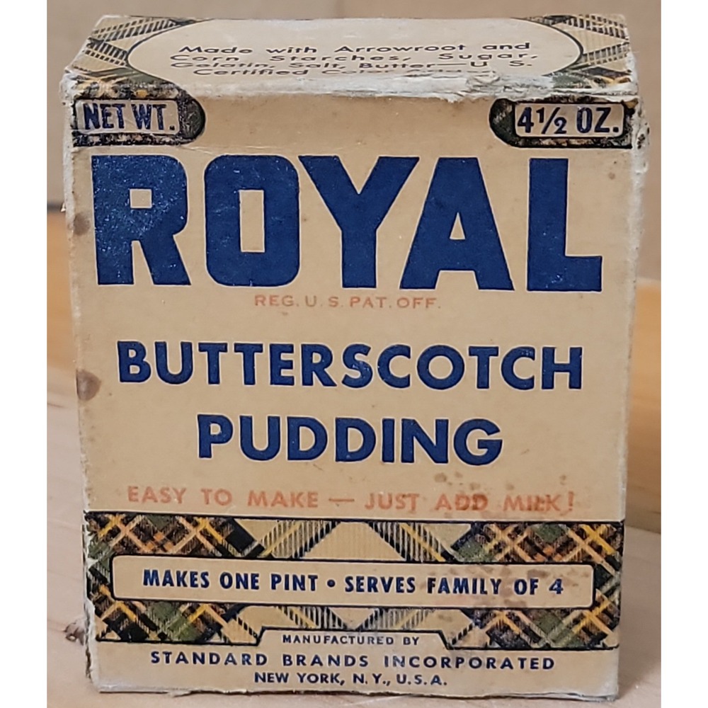 Antique early Royal Butterscotch Pudding full Box Mix 4 1/2 Oz Standard Brands